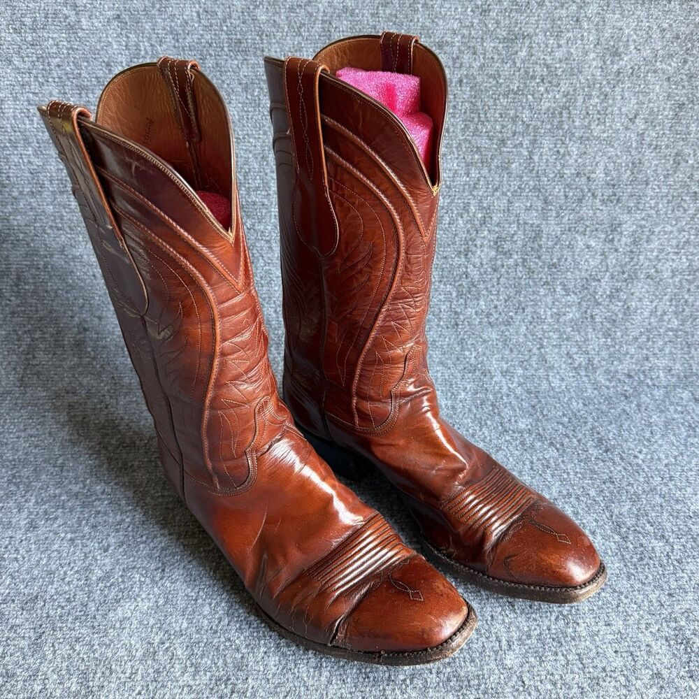 Vintage Lucchese L6609 Brown Leather Cowboy Western Boots Men’s 11 D USA